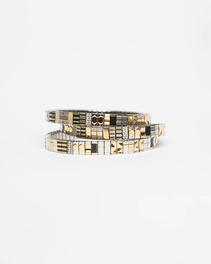 Bracelet Sig6 Sigal bicolore or argent design graphique extensible