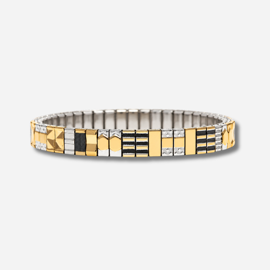 Bracelet Sig6 Sigal bicolore or argent design graphique extensible