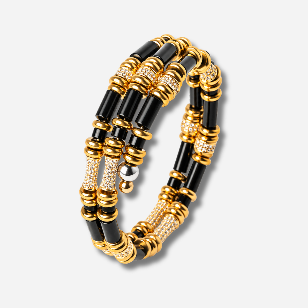 Bracelet Yara Shiny Noir Sigal doré et noir avec cristaux – Divinity Sète