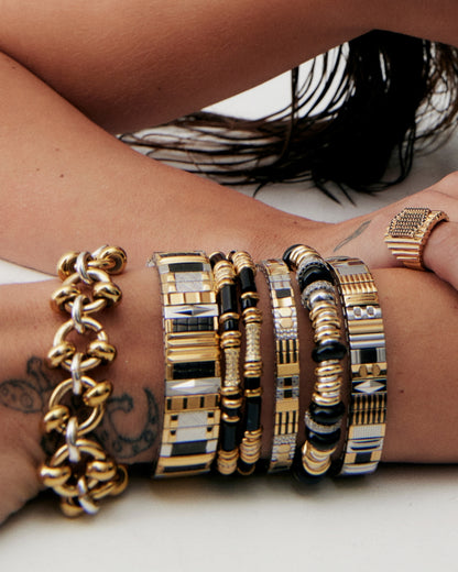 Bracelet Yara Shiny Noir Sigal doré et noir avec cristaux – Divinity Sète