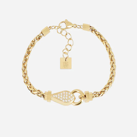 Bracelet Snake ZAG acier inoxydable doré chaîne torsadée avec fermoir zircon femme Divinity Sète
