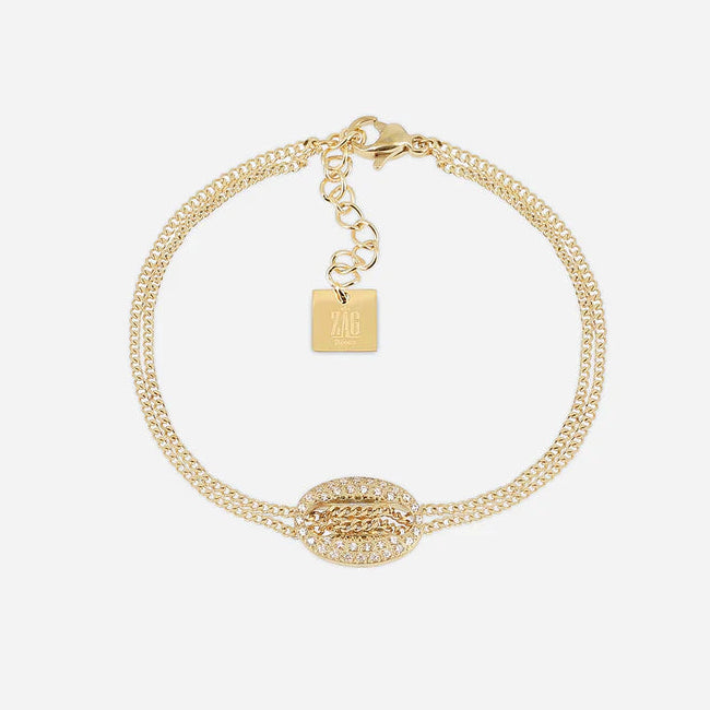 Bracelet Tizio ZAG en acier doré ou argenté avec coquillage pavé de zirconiums