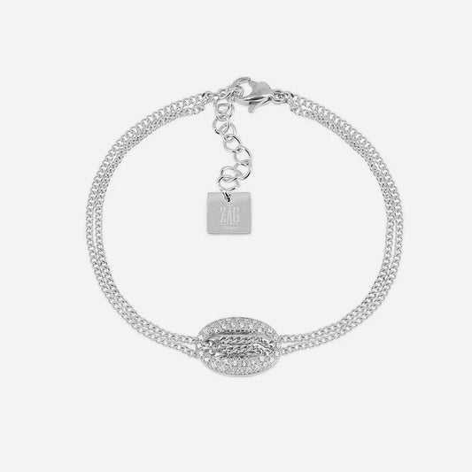 Bracelet Tizio ZAG en acier doré ou argenté avec coquillage pavé de zirconiums