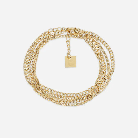 Bracelet Volusa ZAG en acier inoxydable doré composé de plusieurs chaînes fines