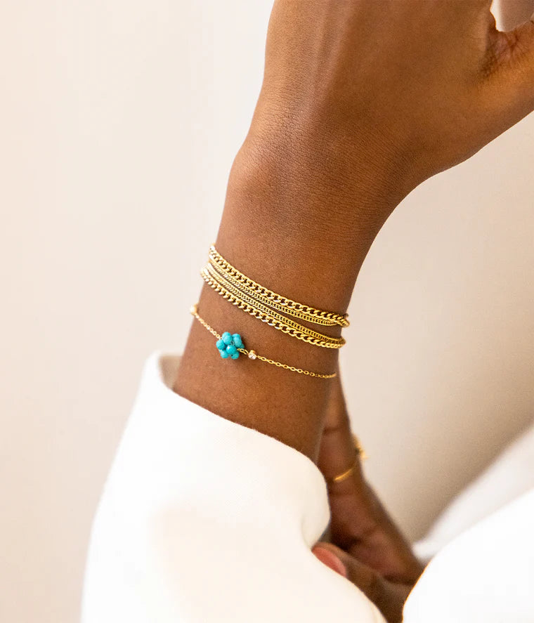 Bracelet Volusa ZAG en acier inoxydable doré composé de plusieurs chaînes fines