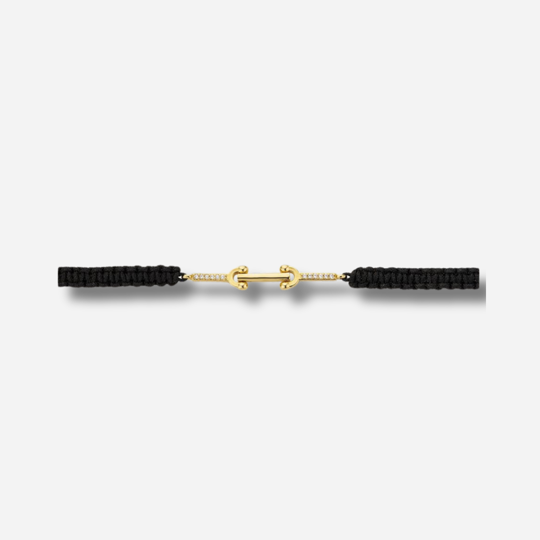 Bracelet West Link Mya Bay avec cordon noir et maillon central doré serti de cristaux