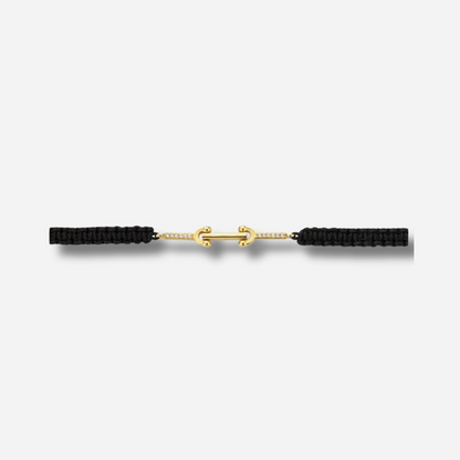 Bracelet West Link Mya Bay avec cordon noir et maillon central doré serti de cristaux