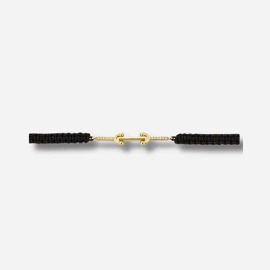 Bracelet West Link Mya Bay avec cordon noir et maillon central doré serti de cristaux