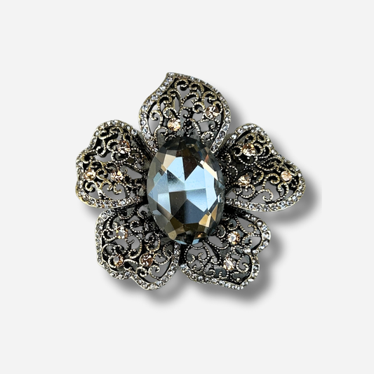 Broche aimantée fleur baroque strass bijou femme