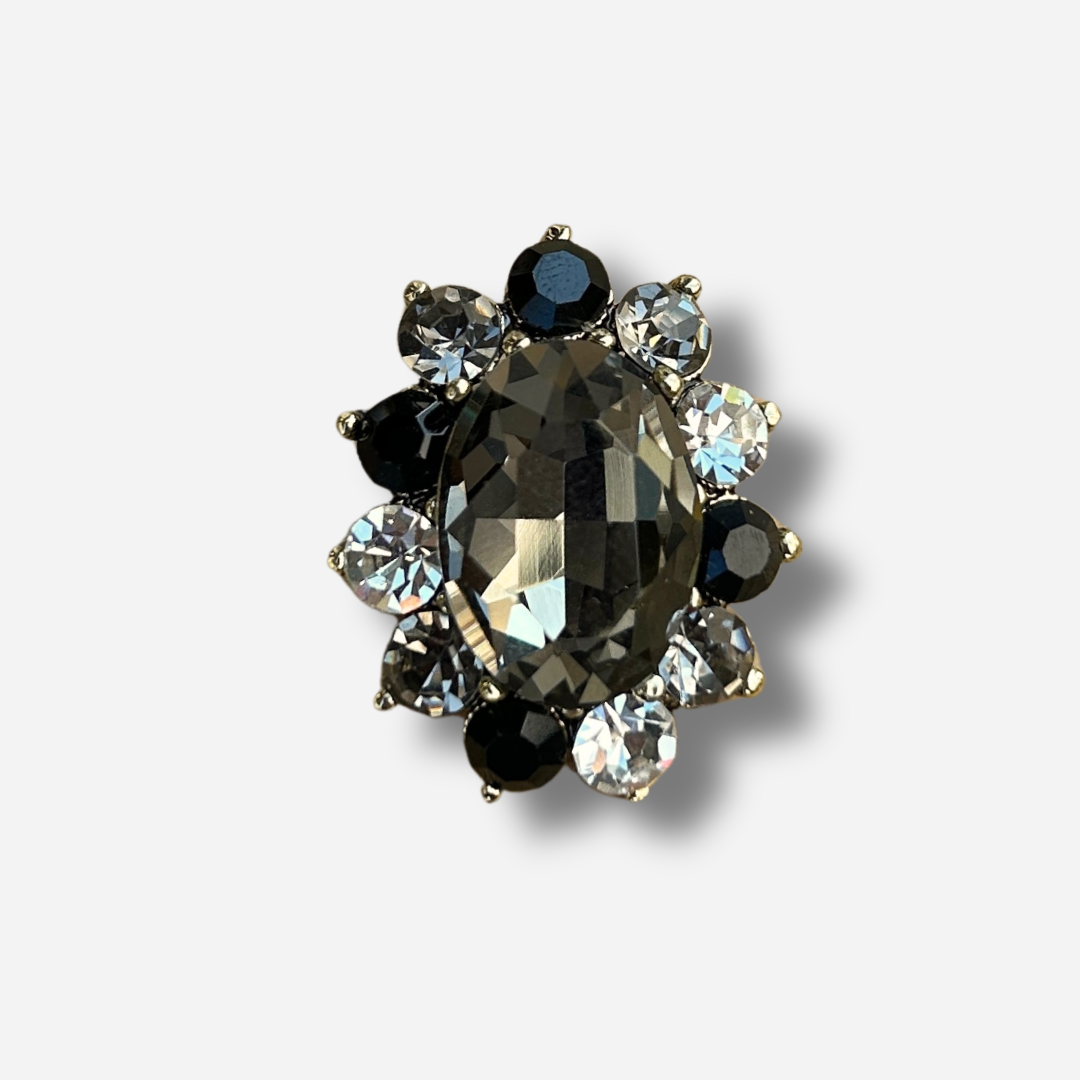 Broche aimantée ovale noir strass bijou femme