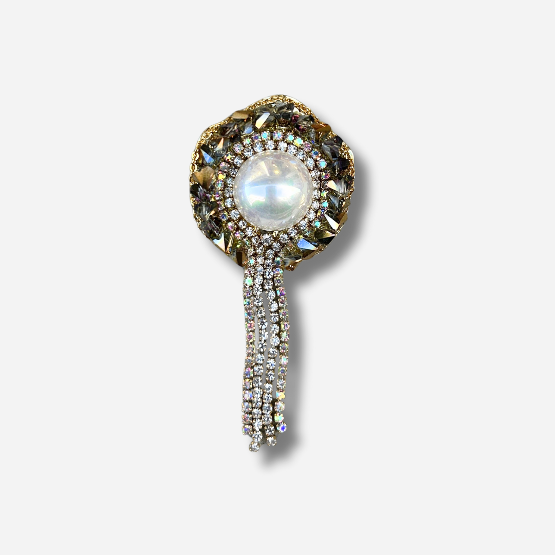 Broche bijou femme cascade perle et strass