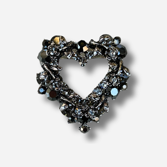 Broche bijou femme cœur noir strass