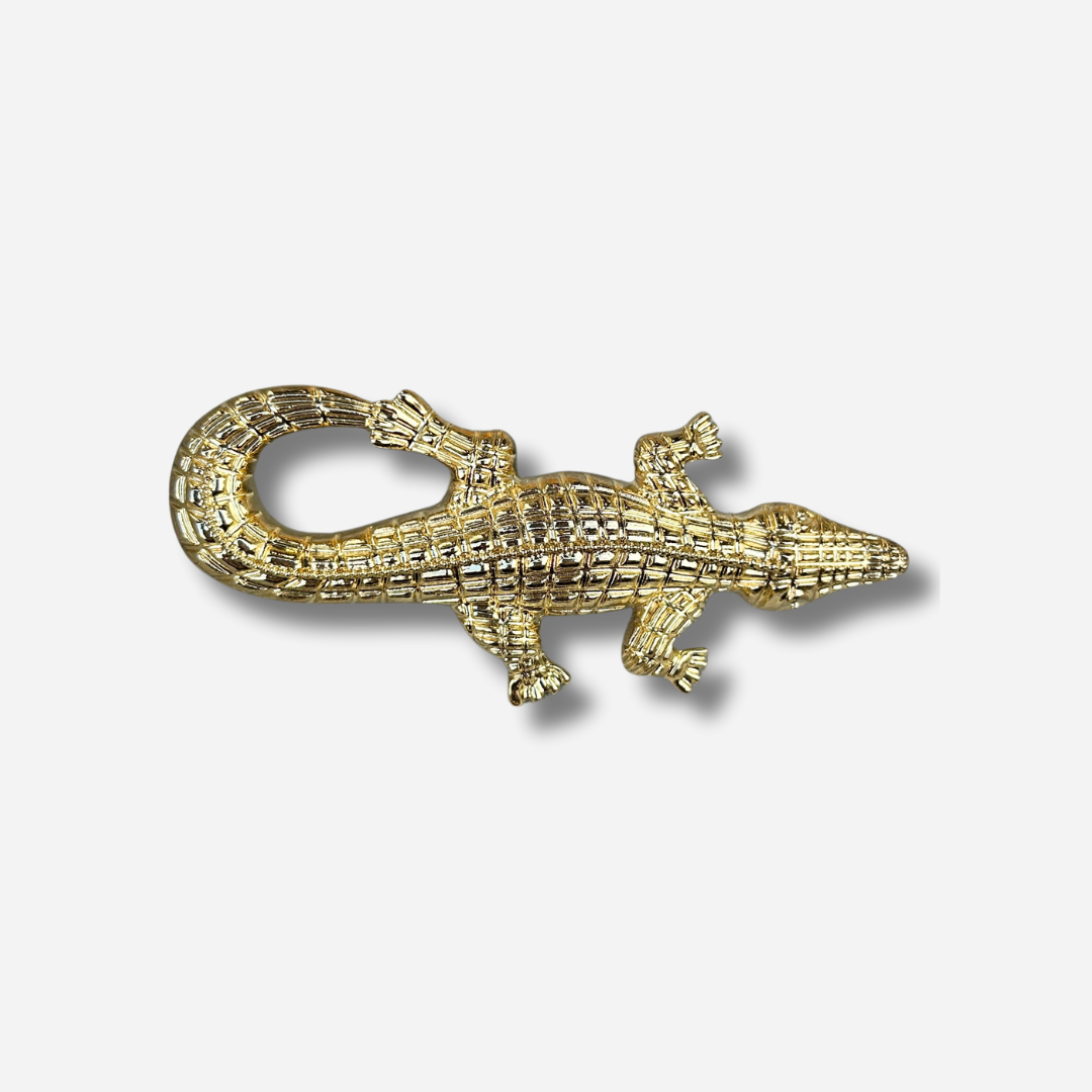Broche bijou femme crocodile doré texturé