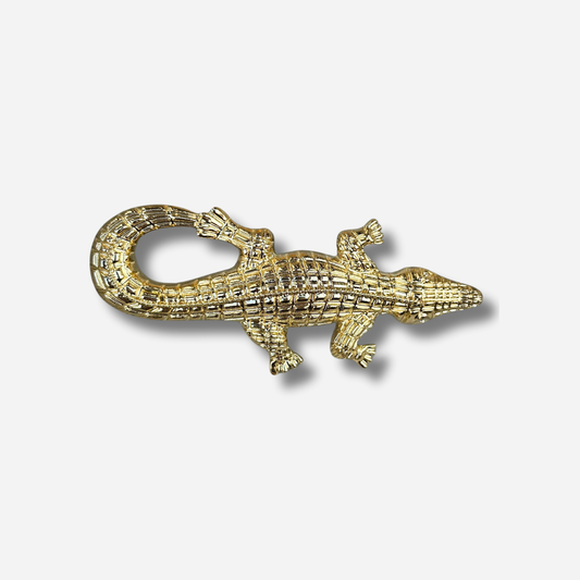 Broche bijou femme crocodile doré texturé