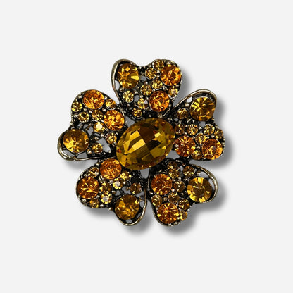 Broche bijou femme fleur orange sertie de strass