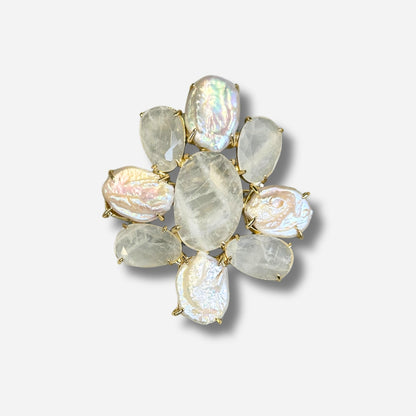 Broche bijou femme fleur perles et pierres