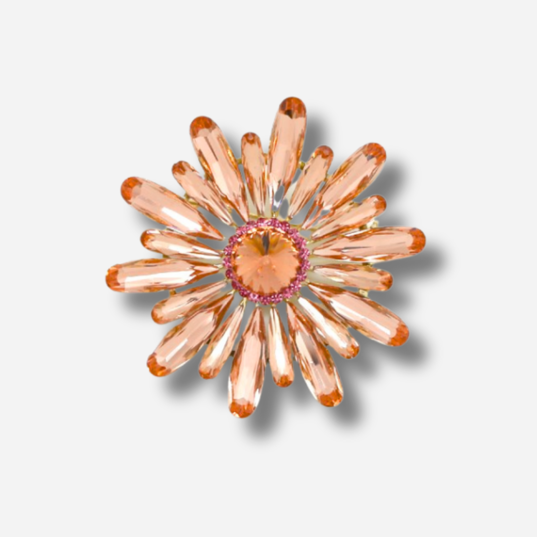 Broche bijou femme fleur rose ornée de cristaux lumineux