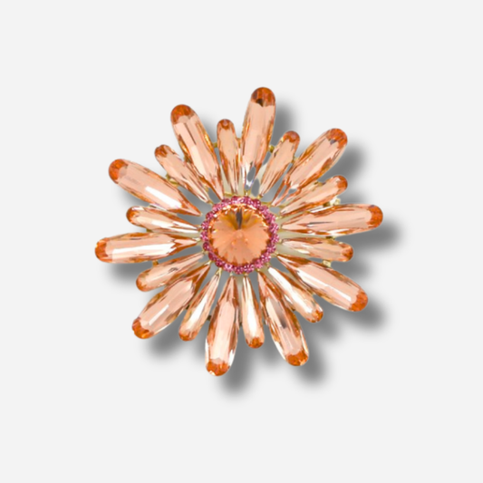 Broche bijou femme fleur rose ornée de cristaux lumineux