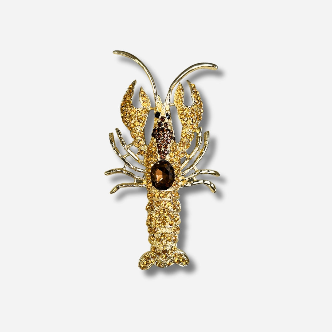 Broche bijou femme homard doré ornée de strass
