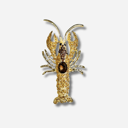 Broche bijou femme homard doré ornée de strass