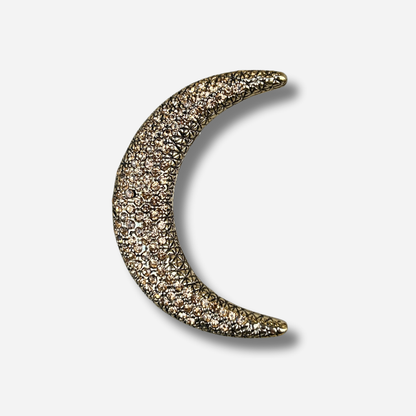 Broche bijou femme lune dorée pavée de strass
