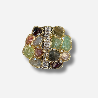 Broche bijou femme mosaïque multicolore pierres et strass