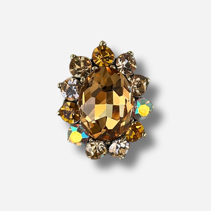 Broche bijou femme ovale marron avec pierre facettée et strass