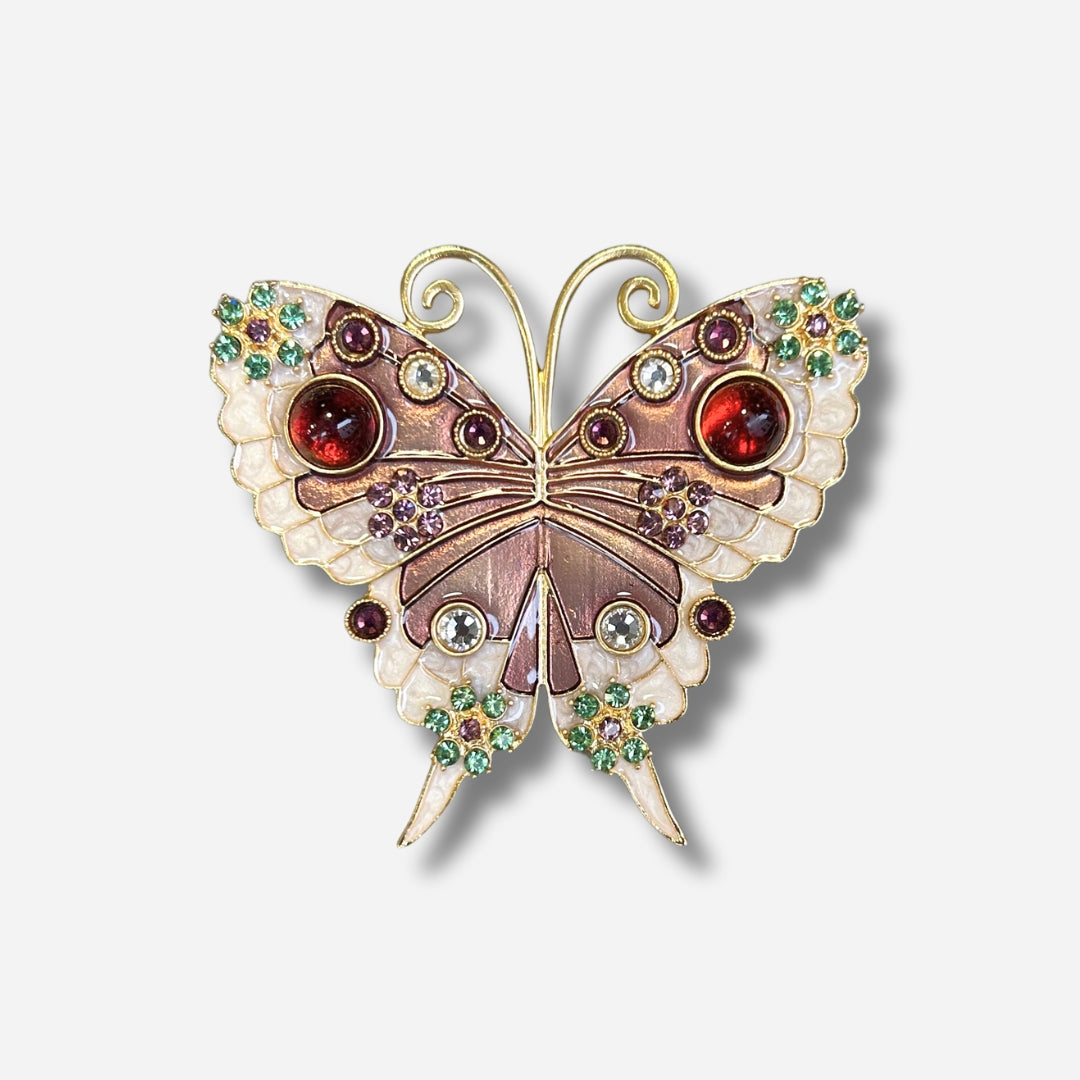 Broche bijou femme papillon nude ornée de strass et détails dorés