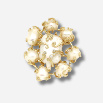 Broche bijou femme perle baroque dorée