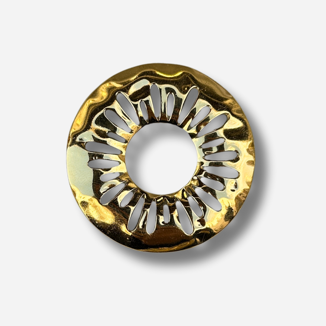 Broche bijou femme soleil martelé doré