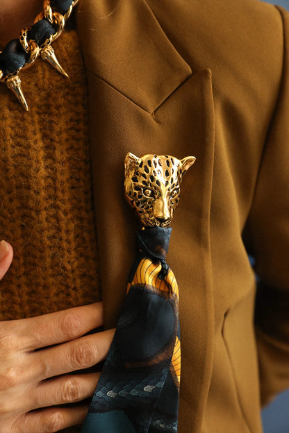 Broche Léopard Gold An-née dorée et noire modulable avec ruban ou Bandy