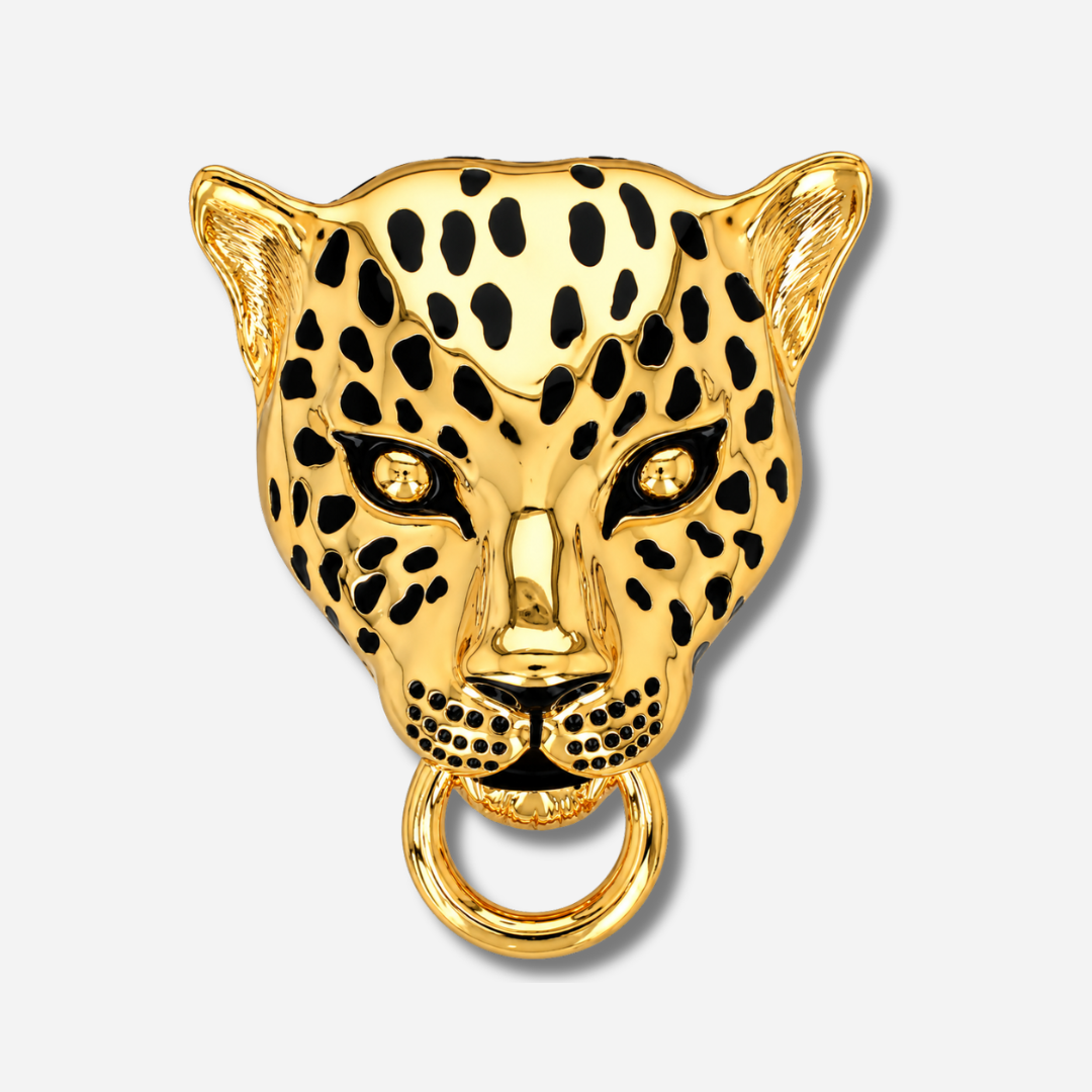 Broche Léopard Gold An-née dorée et noire modulable avec ruban ou Bandy