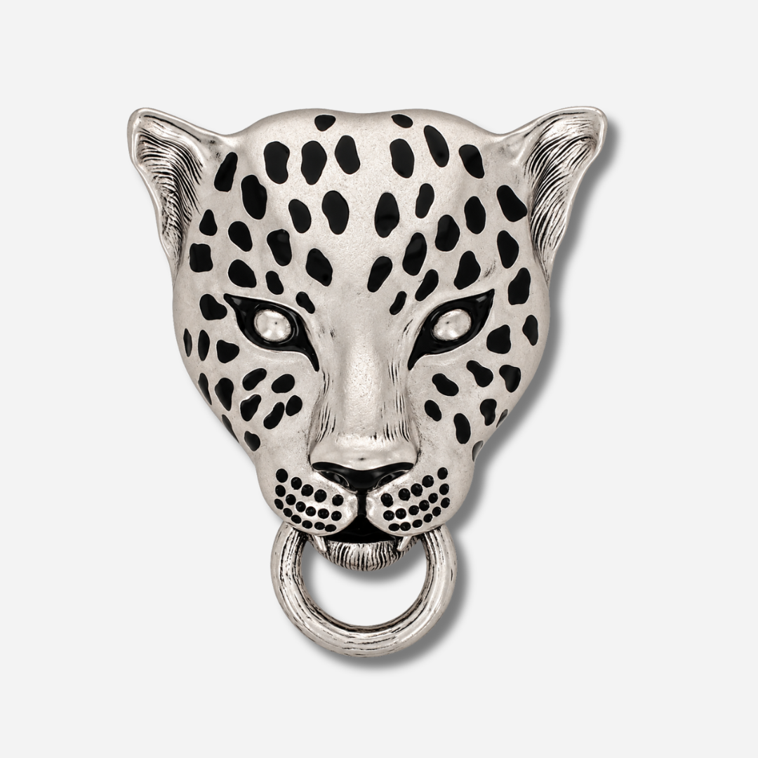 Broche Léopard Silver An-née argentée modulable avec ruban 4 cm ou Bandy