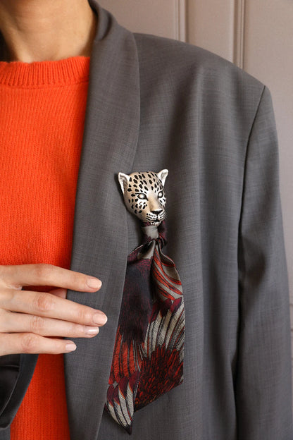 Broche Léopard Silver An-née argentée modulable avec ruban 4 cm ou Bandy