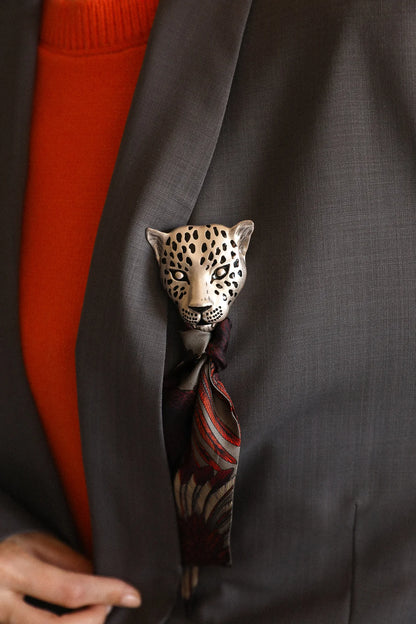 Broche Léopard Silver An-née argentée modulable avec ruban 4 cm ou Bandy
