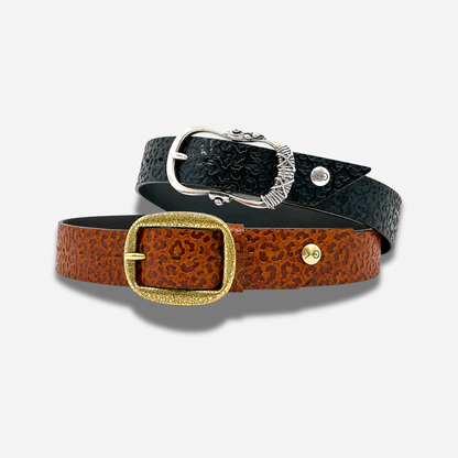 Ceinture look léopard Yolète noire et marron avec boucle interchangeable