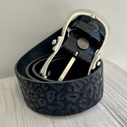 Ceinture look léopard Yolète noire et marron avec boucle interchangeable