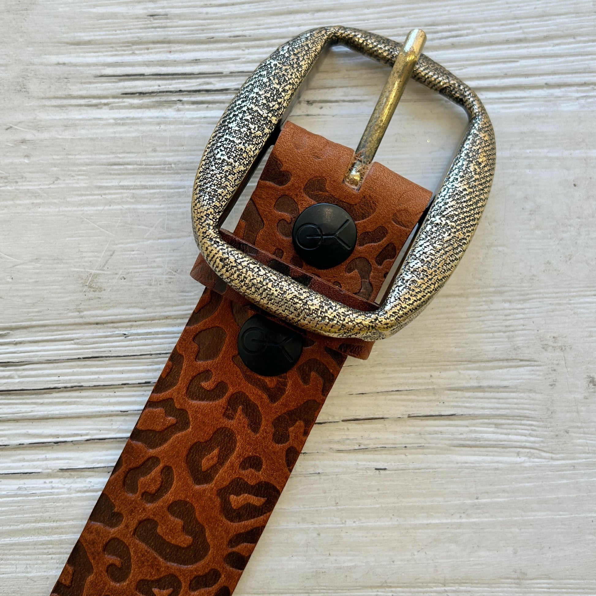 Ceinture look léopard Yolète noire et marron avec boucle interchangeable