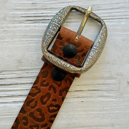 Ceinture look léopard Yolète noire et marron avec boucle interchangeable
