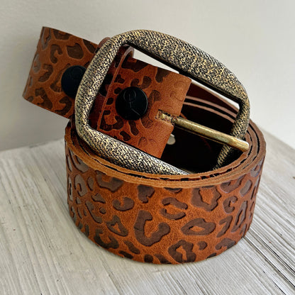 Ceinture look léopard Yolète noire et marron avec boucle interchangeable