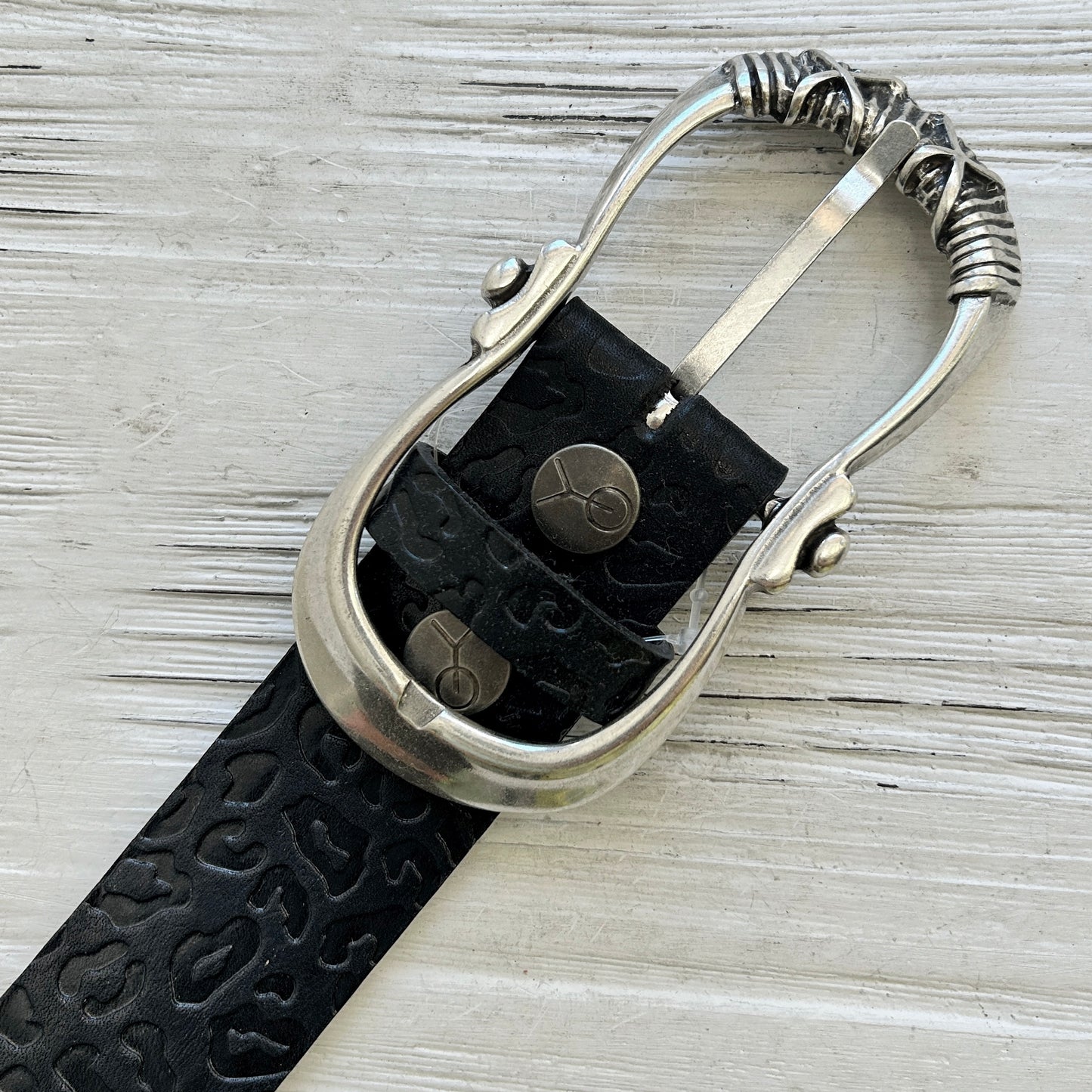 Ceinture look léopard Yolète noire et marron avec boucle interchangeable