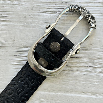 Ceinture look léopard Yolète noire et marron avec boucle interchangeable