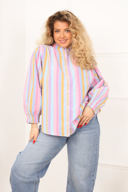 Chemise rayée multicolore femme manches longues Chemise Rosy Divinity