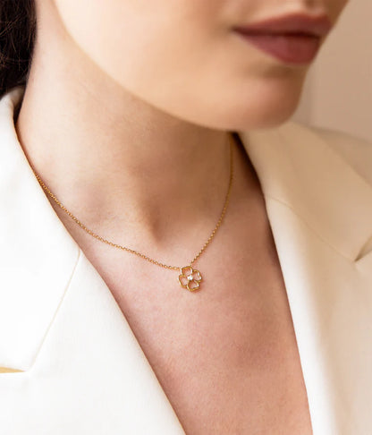 Collier Adone ZAG fleur nacre zircon acier inoxydable doré bijou femme Divinity Sète