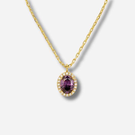 Collier Amethyst Dynasty Mya Bay doré avec pendentif ovale violet serti de cristaux