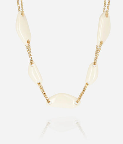 Collier Antrodoco Zag avec maillons effet nacre et chaînes dorées
