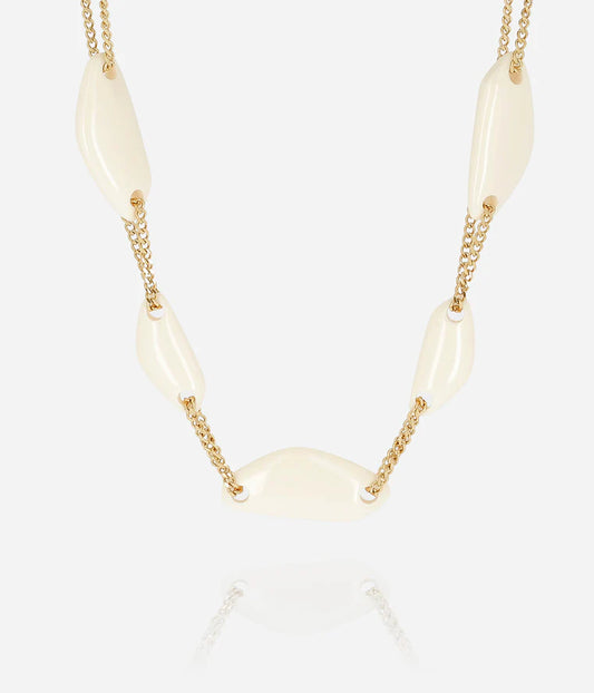 Collier Antrodoco Zag avec maillons effet nacre et chaînes dorées