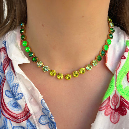 Collier cristaux verts Crézus doré