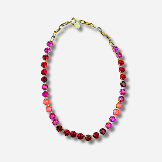 Collier Ava Flamme Crézus cristaux rouges roses orange doré