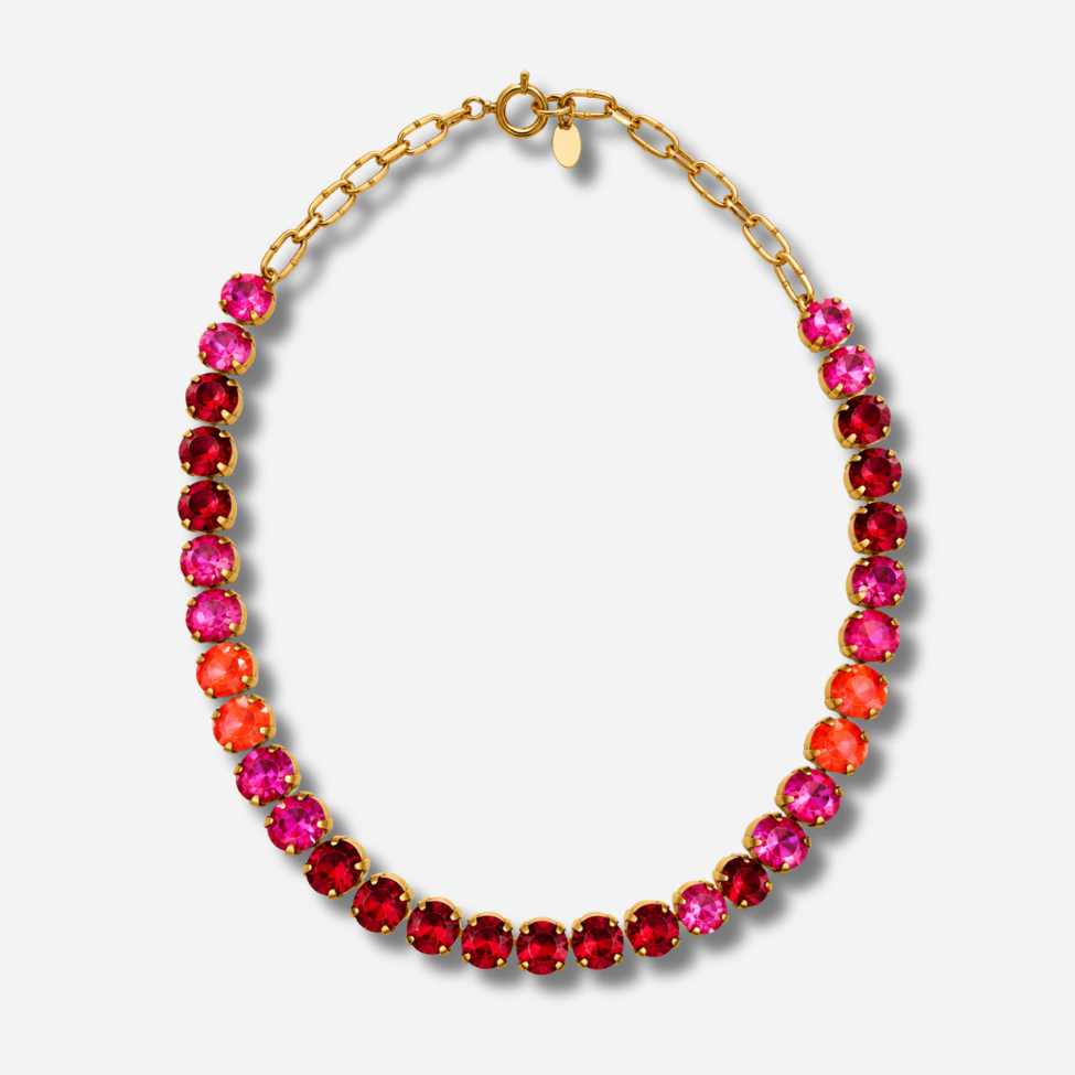 Collier Ava Flamme Crézus cristaux rouges roses orange doré